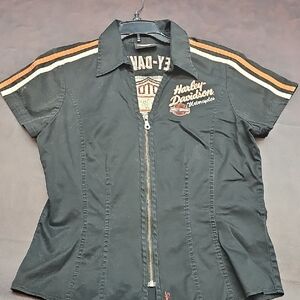 Harley-Davidson Black Zip-Up Top with Orange Stripes